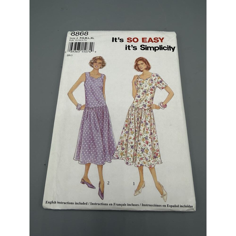 Simplicity 8868 Dress Pattern Misses P S M L XL Easy Pullover Uncut